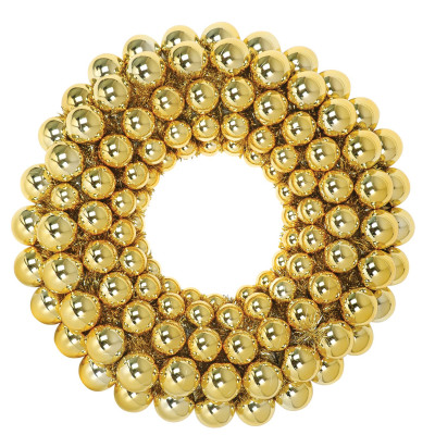 Χρυσό Χριστουγεννιάτικο Διακοσμητικό Στεφάνι Με Χρυσές Μπάλες Και Τρέσα 120cm