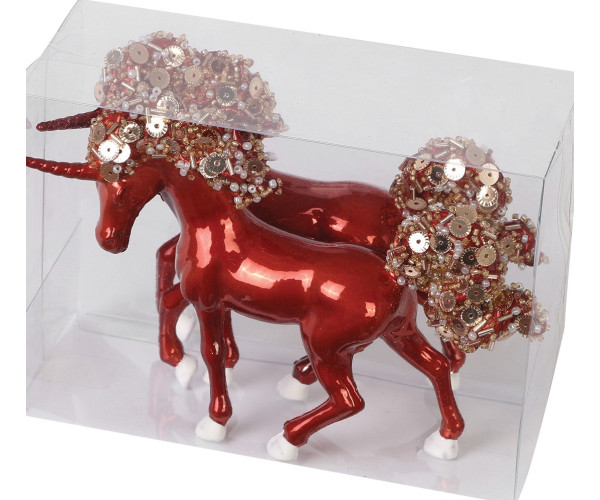 Κόκκινοι Κρεμαστοί Χριστουγεννιάτικοι Μονόκεροι 15 x 11cm, Σετ/2 Τεμαχίων