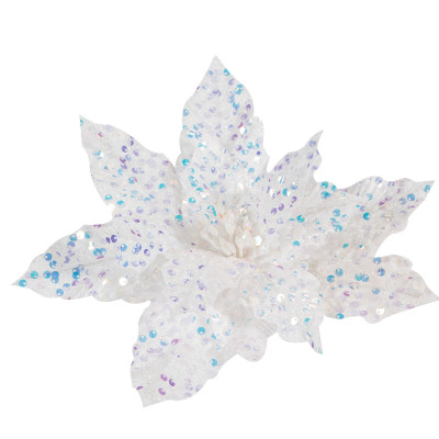 Λευκό Χριστουγεννιάτικο Διακοσμητικό Λουλούδι 28cm