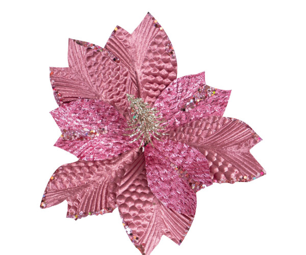 Ρόζ Χριστουγεννιάτικο Διακοσμητικό Λουλούδι 25cm