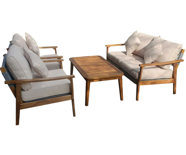 Ξύλινο Καθιστικό Σέτ Acacia Wood Με Σχοινί PR1624 ,Σέτ 3 Τεμαχίων Ξύλινο Καθιστικό Σέτ Acacia Wood Με Σχοινί PR1624 ,Σέτ 3 Τεμαχίων