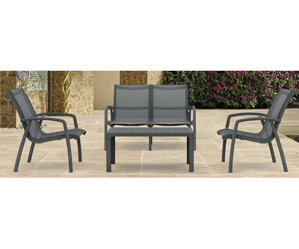 Dark Grey Καθιστικό Σέτ Πολυπροπυλένιου 4 Τεμαχίων Με Διάτρητο Ύφασμα Με UV Προστασία Dark Grey Καθιστικό Σέτ Πολυπροπυλένιου 4 Τεμαχίων Με Διάτρητο Ύφασμα Με UV Προστασία