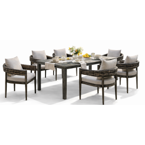 SKIATHOS Τραπεζαρία Rattan Σέτ 7 Τεμαχίων ,Με Αλουμίνιο Σκελετό 183 x 101,5 x 76(h)cm