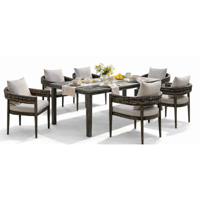 SKIATHOS Τραπεζαρία Rattan Σέτ 7 Τεμαχίων ,Με Αλουμίνιο Σκελετό 183 x 101,5 x 76(h)cm