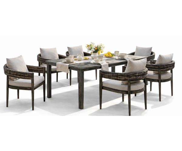 SKIATHOS Τραπεζαρία Rattan Σέτ 7 Τεμαχίων ,Με Αλουμίνιο Σκελετό 183 x 101,5 x 76(h)cm