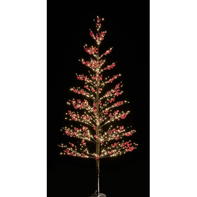 Μάυρο Φωτιζόμενο Δέντρο Με Κόκκινο Γκί Και 975 Led Copper Φωτάκια Με Θερμό Φωτισμό ,Με Μετασχηματιστή ip44 210(h)cm