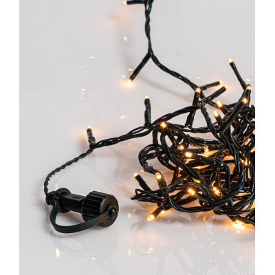 100Led Λαμπάκια Με Επέκταση Και Μετασχηματιστή Ip44 ,Πράσινο Καλώδιο/Θερμό (Amber) Λαμπάκι , (5cm Απόσταση) 5 Μέτρα , (Kelvin: 2.100 - 2.300) Με Καρούλι Αποθήκευσης