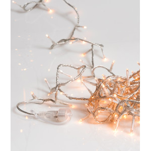 100Led Λαμπάκια Με Επέκταση Και Μετασχηματιστή Ip44 ,Διάφανο Καλώδιο/Θερμό Amber Λαμπάκι , (5cm Απόσταση) 5Μέτρα (Kelvin: 2.100 - 2.300) Με Καρούλη Αποθήκευσης