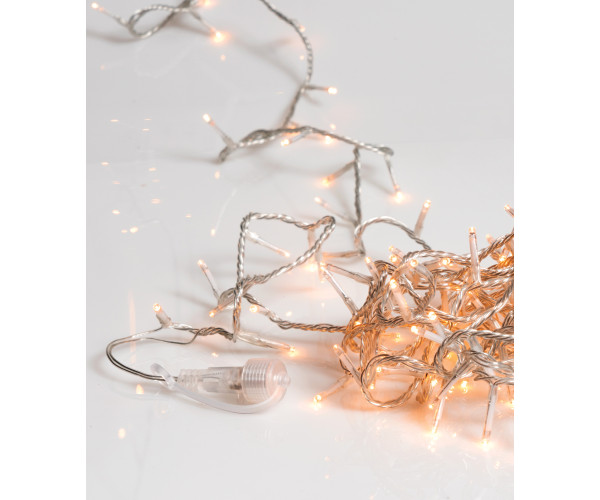 200Led Λαμπάκια Με Επέκταση,Πρόγραμμα Και Μετασχηματιστή Ip44 ,Διάφανο Καλώδιο/Θερμό Amber Λαμπάκι , (5cm Απόσταση) 10 Μέτρα (Kelvin: 2.100 - 2.300)