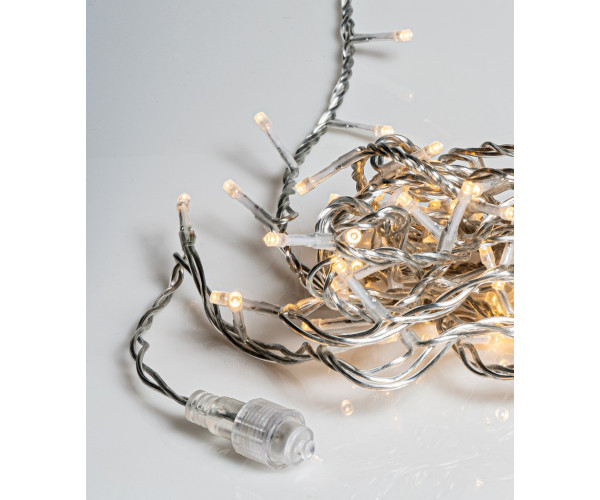 500Led Λαμπάκια Με Επέκταση,Πρόγραμμα Και Μετασχηματιστή Ip44 ,Διάφανο Καλώδιο/Θερμό Λαμπάκι , (5cm Απόσταση) 25 Μέτρα (Kelvin: 2.500 - 3.000) Με Καρούλι Αποθήκευσης