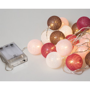 10Led Φωτάκια Σταθερά Με Μπάλες Cotton 6cm Μπαταρίας ΑΑ Με Θερμό Φωτισμό 1,5 Μέτρα