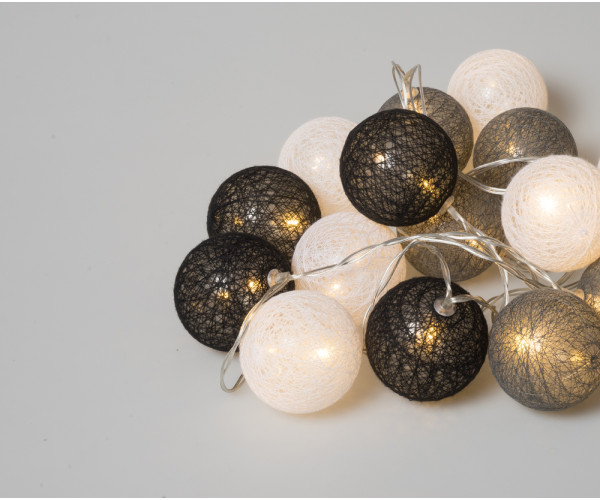20Led Φωτάκια Σταθερά Με Μπάλες Cotton 6cm Με Μετασχηματιστή Ip44 Και Χρονοδιακόπτη 6 Ωρών Με Θερμό Φωτισμό 3 Μέτρα