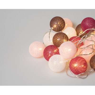 20Led Φωτάκια Σταθερά Με Μπάλες Cotton 6cm Με Μετασχηματιστή Ip44 Και Χρονοδιακόπτη 6 Ωρών Με Θερμό Φωτισμό 3 Μέτρα