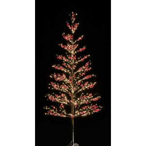 Μάυρο Φωτιζόμενο Δέντρο Με Κόκκινο Γκί Και 775Led Copper Φωτάκια Με Θερμό Φωτισμό ,Με Μετασχηματιστή ip44 180(h)cm