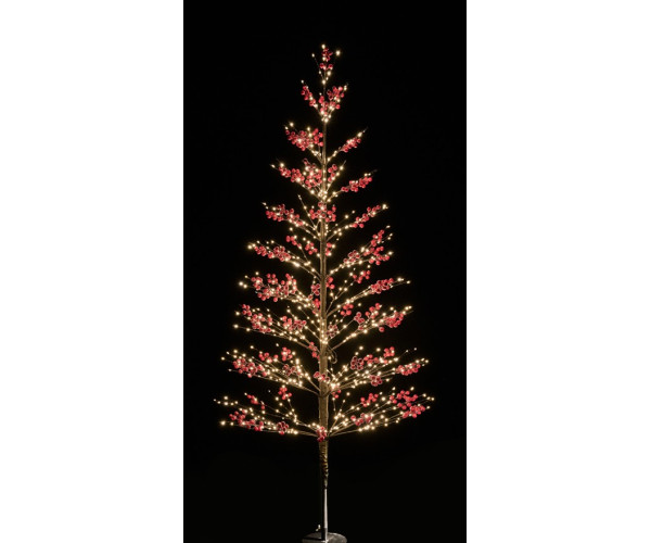 Μάυρο Φωτιζόμενο Δέντρο Με Κόκκινο Γκί Και 775Led Copper Φωτάκια Με Θερμό Φωτισμό ,Με Μετασχηματιστή ip44 180(h)cm