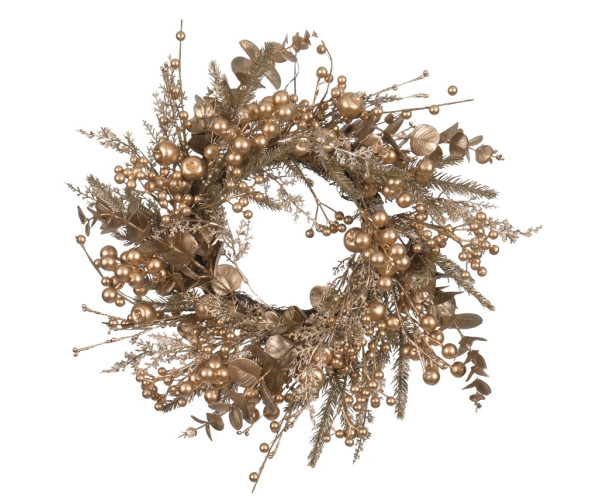 Στολισμένο Χριστουγεννιάτικο Στεφάνι Χρυσό 50cm