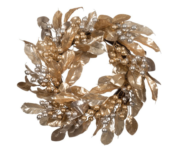 Στολισμένο Χριστουγεννιάτικο Στεφάνι Χρυσό 58cm