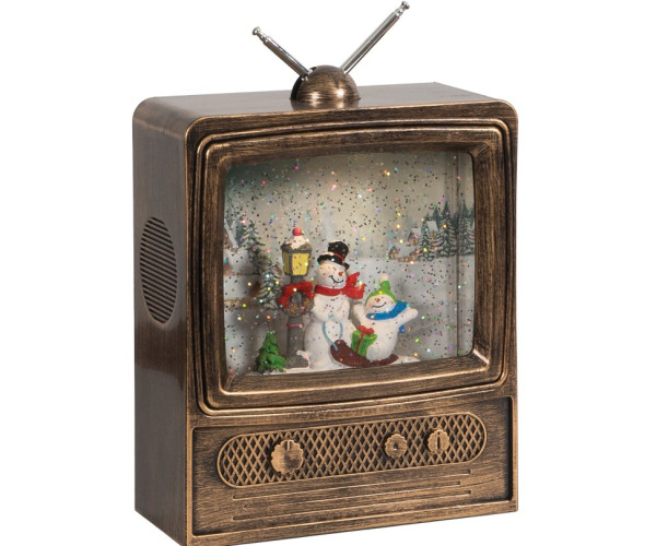 Χριστουγεννιάτικη Διακοσμητική Τηλεόραση Χιονόμπαλα Με Φώς Και Μουσική Μπαταρίας Και Καλώδιο Usb 15,5 x 7 x 23cm