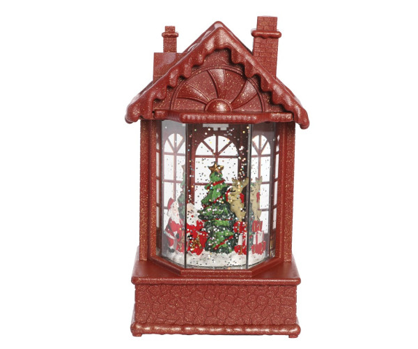 Χριστουγεννιάτικο Διακοσμητικό Σπίτι Χιονόμπαλα Με Φώς Και Μουσική Μπαταρίας Και Καλώδιο Usb 10,5 x 8,7 x 20cm