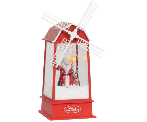 Χριστουγεννιάτικος Διακοσμητικός Μύλος Με Φώς , Μουσική Και Χιόνι Με Καλώδιο Usb 16 x 16 x 38,5cm