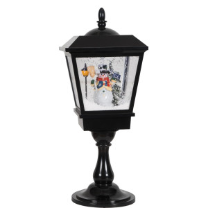 Μάυρο Διακοσμητικό Μονό Φανάρι Με Φώς , Μουσική Και Χιόνι , Με Μετασχηματιστή Ip44 , 27 x 27 x 64cm