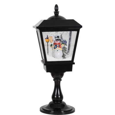 Μάυρο Διακοσμητικό Μονό Φανάρι Με Φώς , Μουσική Και Χιόνι , Με Μετασχηματιστή Ip44 , 27 x 27 x 64cm