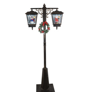 Μάυρο Διακοσμητικό Μονό Φανάρι Με Φώς , Μουσική Και Χιόνι , Με Μετασχηματιστή Ip44 , 81 x 40 x 188cm