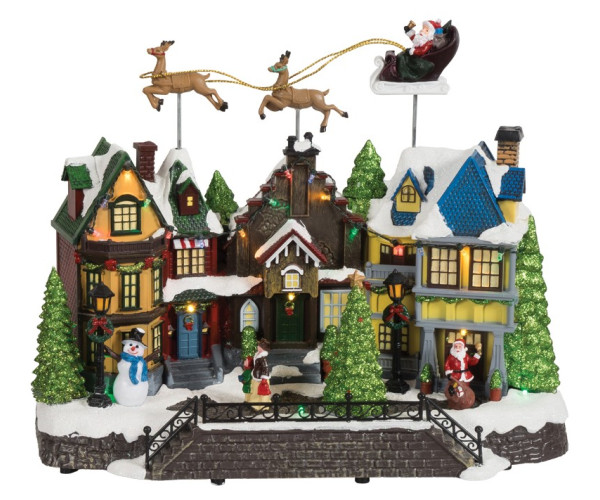 Χριστουγεννιάτικο Διακοσμητικό Όπτικαλ Χωριό Με Μουσική Και Κίνηση Μπαταρίας 39 x 20 x 33cm