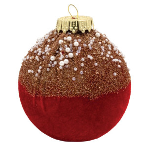 Κόκκινη Βελουτέ Πλαστική Χριστουγεννιάτικη Μπάλα 12cm,Σέτ/2 Τεμαχίων
