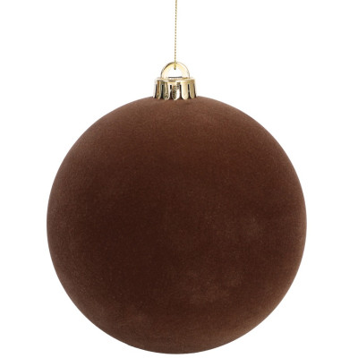 Καφέ Βελουτέ Πλαστική Χριστουγεννιάτικη Μπάλα 12cm,Σέτ/2 Τεμαχίων