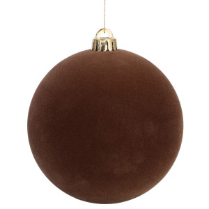 Καφέ Βελουτέ Πλαστική Χριστουγεννιάτικη Μπάλα 10cm,Σέτ/4 Τεμαχίων