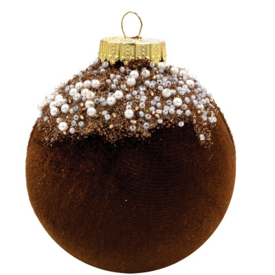 Καφέ Βελουτέ Πλαστική Χριστουγεννιάτικη Μπάλα 12cm,Σέτ/2 Τεμαχίων