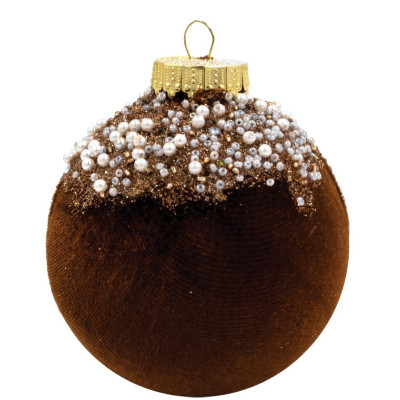Καφέ Βελουτέ Πλαστική Χριστουγεννιάτικη Μπάλα 10cm,Σέτ/4 Τεμαχίων