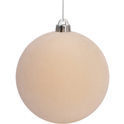 Μπέζ Βελουτέ Πλαστική Χριστουγεννιάτικη Μπάλα 12cm,Σέτ/2 Τεμαχίων