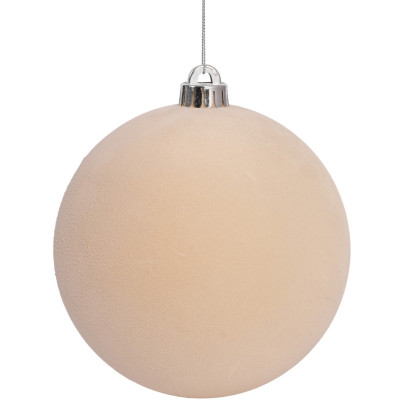 Μπέζ Βελουτέ Πλαστική Χριστουγεννιάτικη Μπάλα 8cm,Σέτ/6 Τεμαχίων