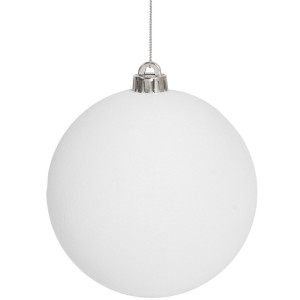 Λευκή Βελουτέ Πλαστική Χριστουγεννιάτικη Μπάλα 12cm,Σέτ/2 Τεμαχίων