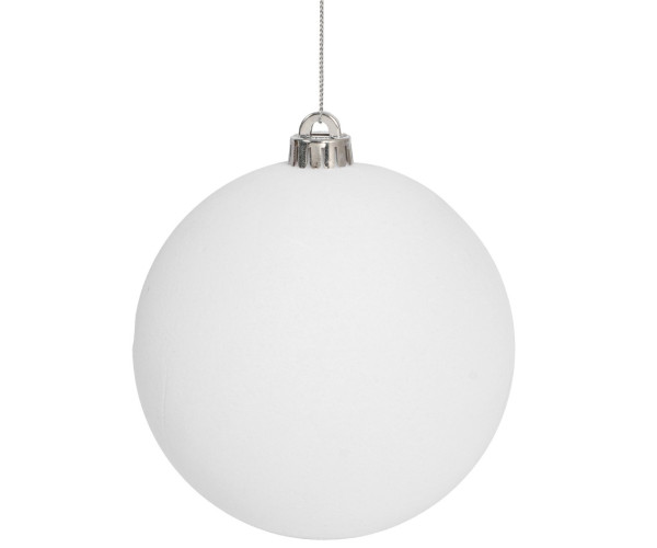 Λευκή Βελουτέ Πλαστική Χριστουγεννιάτικη Μπάλα 10cm,Σέτ/4 Τεμαχίων