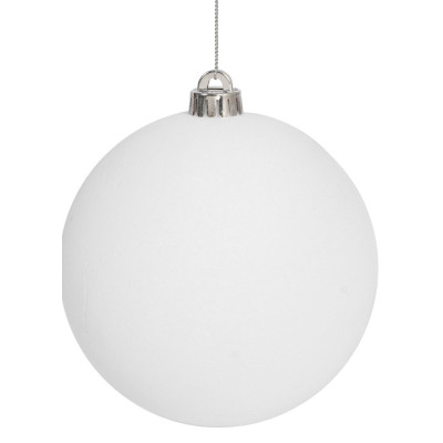 Λευκή Βελουτέ Πλαστική Χριστουγεννιάτικη Μπάλα 8cm,Σέτ/6 Τεμαχίων