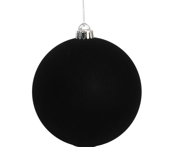 Μάυρη Βελουτέ Πλαστική Χριστουγεννιάτικη Μπάλα 12cm,Σέτ/2 Τεμαχίων