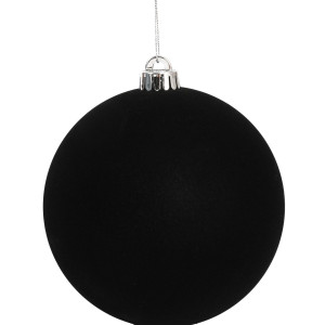 Μάυρη Βελουτέ Πλαστική Χριστουγεννιάτικη Μπάλα 10cm,Σέτ/4 Τεμαχίων