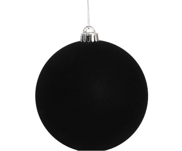 Μάυρη Βελουτέ Πλαστική Χριστουγεννιάτικη Μπάλα 10cm,Σέτ/4 Τεμαχίων