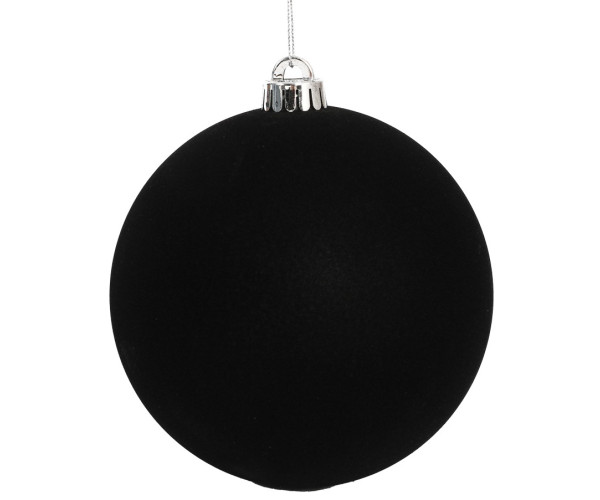 Μάυρη Βελουτέ Πλαστική Χριστουγεννιάτικη Μπάλα 8cm,Σέτ/6 Τεμαχίων