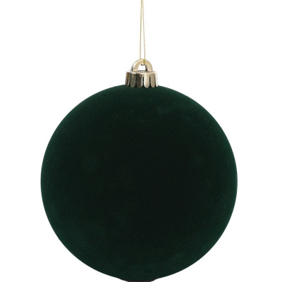 Πράσινη Βελουτέ Πλαστική Χριστουγεννιάτικη Μπάλα 10cm,Σέτ/4 Τεμαχίων