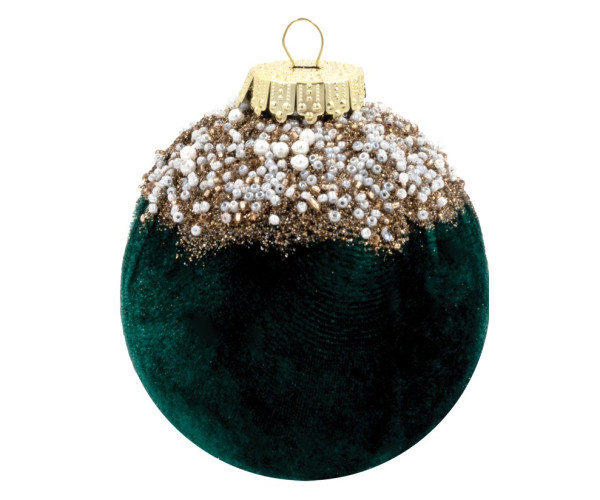 Πράσινη Βελουτέ Πλαστική Χριστουγεννιάτικη Μπάλα 8cm,Σέτ/6 Τεμαχίων