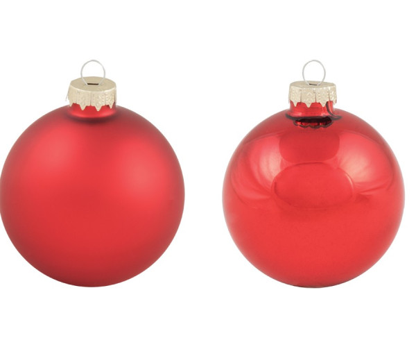 Κόκκινη Γυάλινη Χριστουγεννιάτικη Μπάλα Μάτ Και Γυαλιστερή 10cm , Σέτ/4 Τεμαχίων 