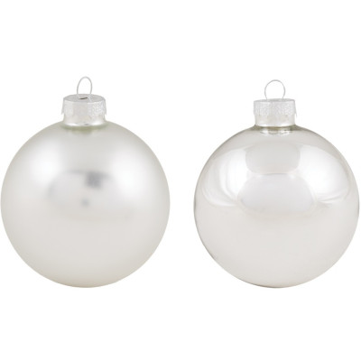 Ασημί Γυάλινη Χριστουγεννιάτικη Μπάλα Μάτ Και Γυαλιστερή 8cm , Σέτ/6 Τεμαχίων