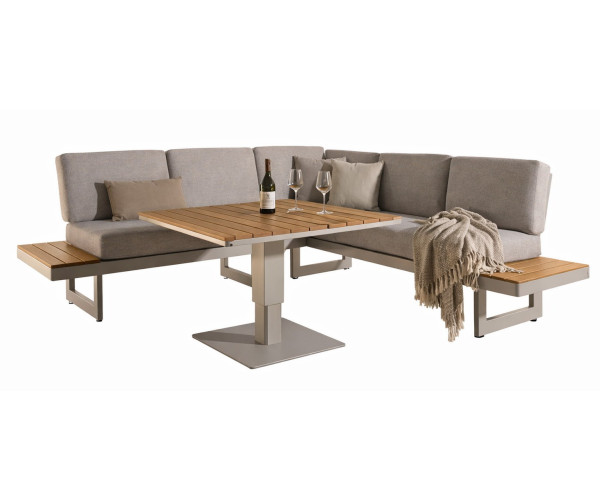 Καθιστικό Κήπου Γωνιά Σέτ 3 Τεμαχίων Με Αλουμίνιο Σκελετό Και Ξύλο Teak 