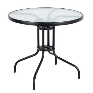 Στρογγυλό Μεταλλικό Τραπέζι Με Τζάμι 80 x 70(h)cm