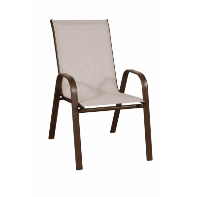 Καφέ Μεταλλική Στοιβαζόμενη Πολυθρόνα Με Εκρού Διάτρητο Ύφασμα 2x1 ,55 x 73x 92(h)cm