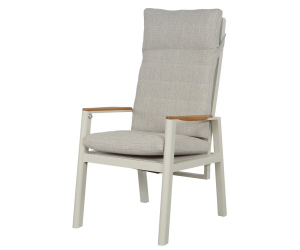 Πολυθρόνα Αλουμινίου Με Ξύλο Teak Στα Μπράτσα Και Μηχανισμό Αναδίπλωσης Στην Πλάτη Με Μαξιλάρι